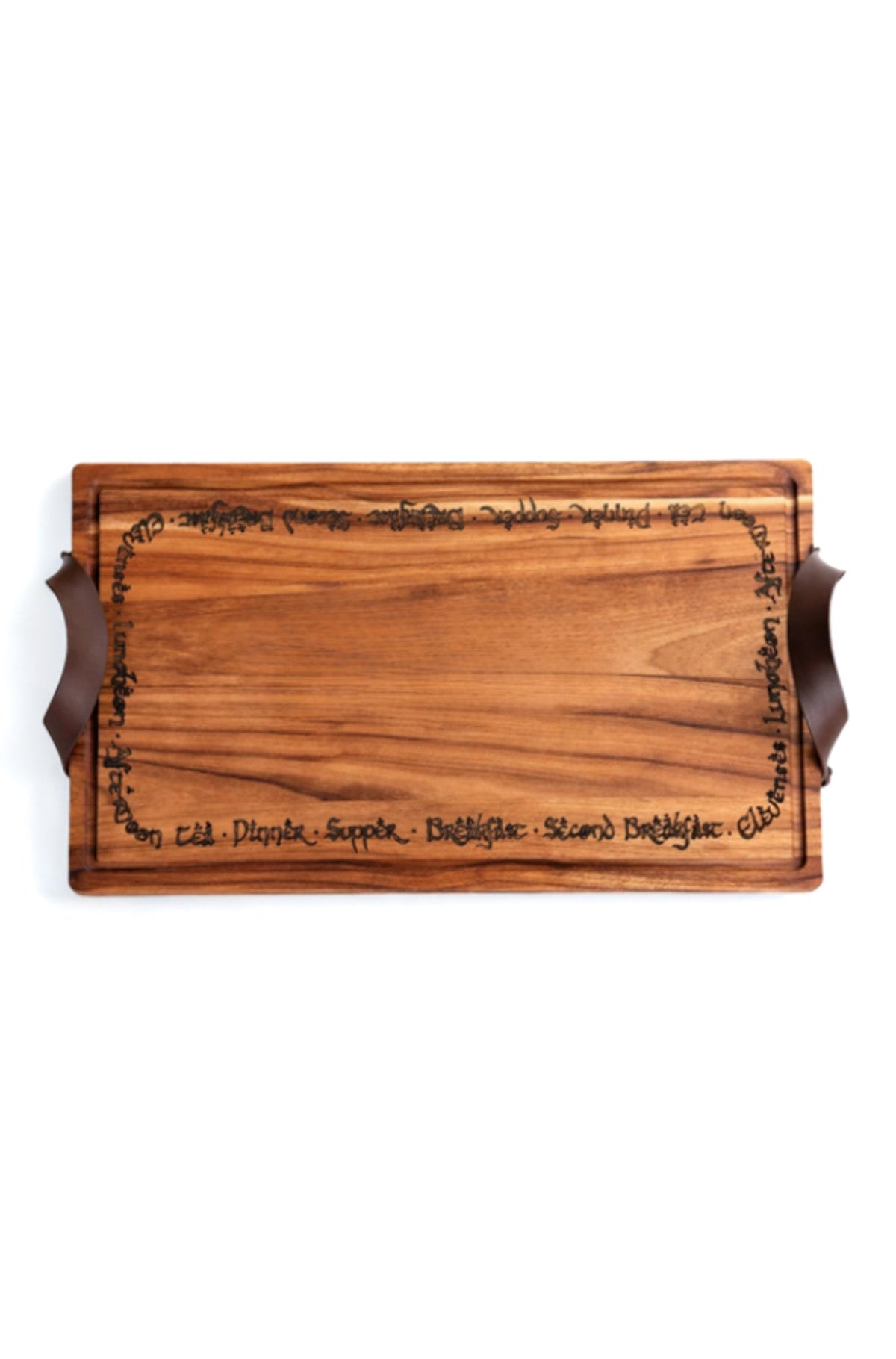Rustic Hobbit Inspired Leather Handle Serving Charcuterie Plank