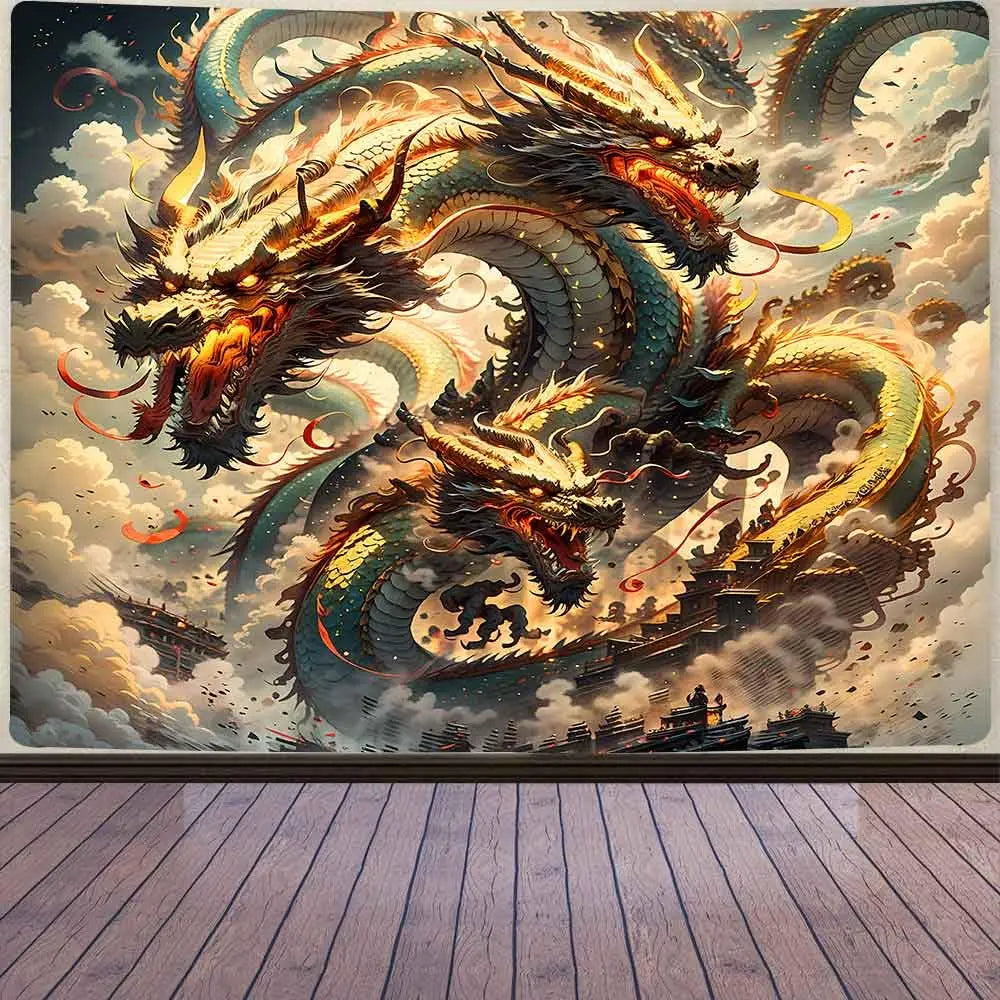 Dragon Tapestry Fantasy Gothic Animal Wall Tapestry Medieval Dragon Tapestry Art Tapestries Beach Blanket for Livingroom Bedroom