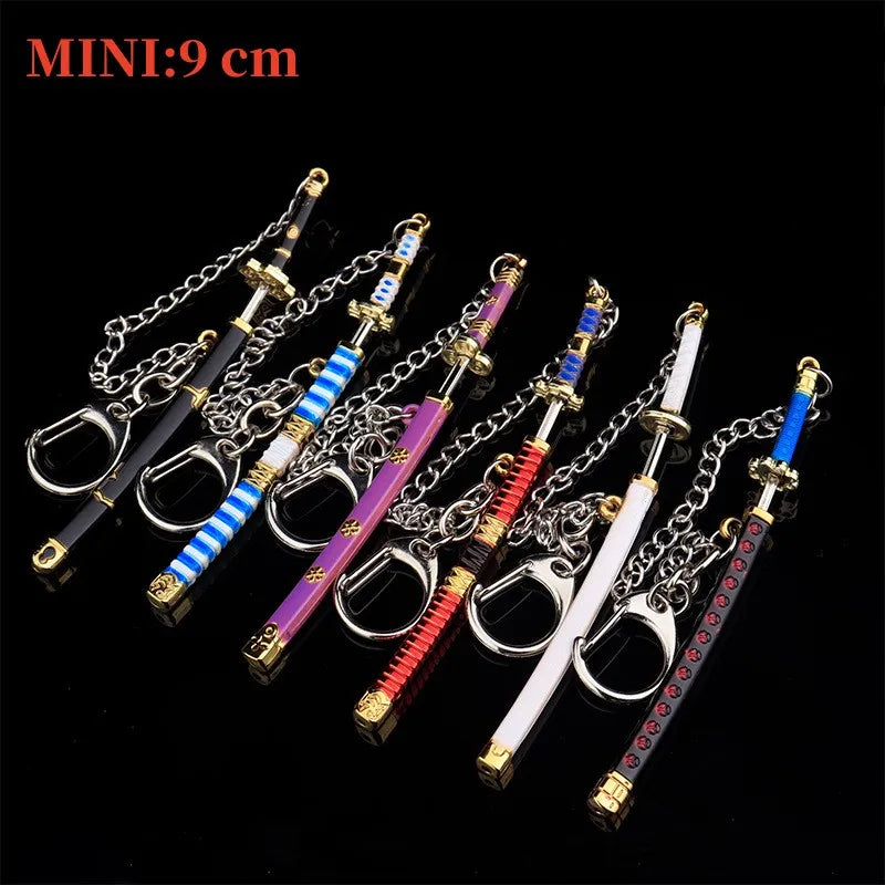 9cm MINI Anime Keychain With Anti-Lost Chain Metal Weapon Sword Model Gift For Anime Cosplay Charms Keychain Backpack Pendants