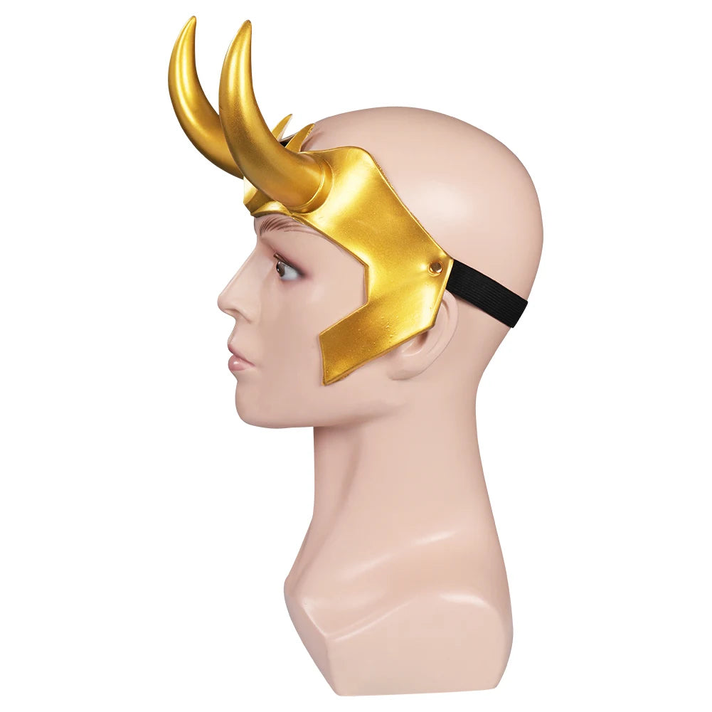 Fancy Loki Horns Mask For Men Movie Super Villain Cosplay Costume Accessories Golden Latex Helmet Man Woman Fantasy Props Gifts