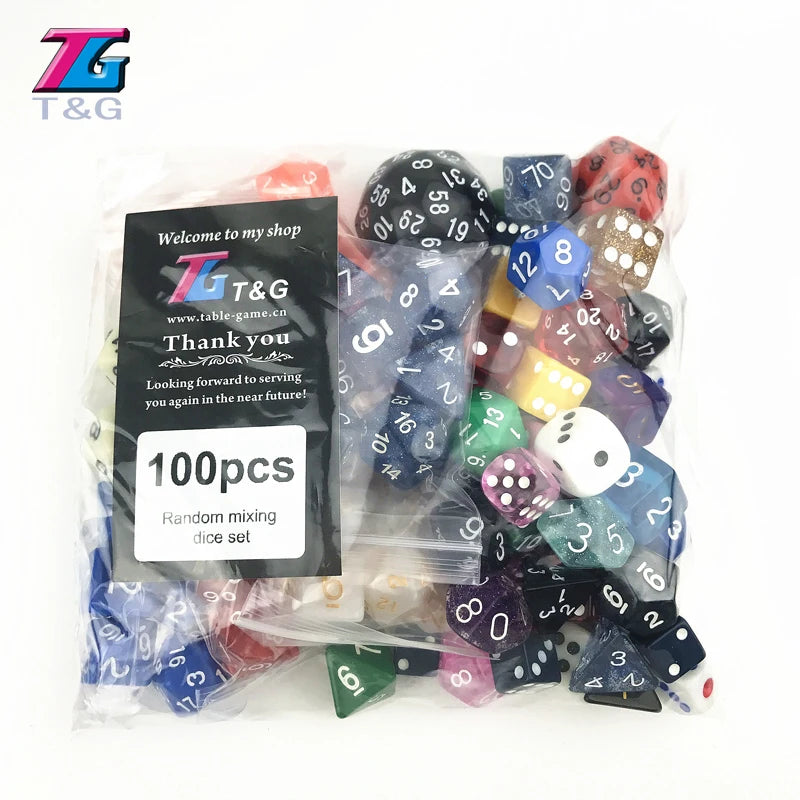 T &amp; G 100 pièces/ensemble, jeu de dés de casino coloré de haute qualité mélangeant couleurs, styles et tailles aléatoires