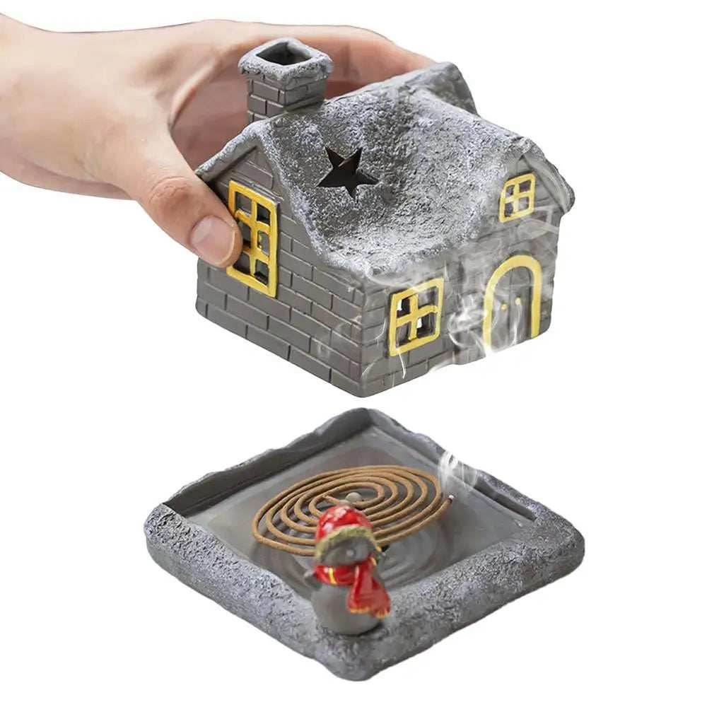 Christmas House Incense Burner - Ceramic Aroma Cone Burner with Chimney Design and Ash Catcher for Table Décor - gold / CHINA
