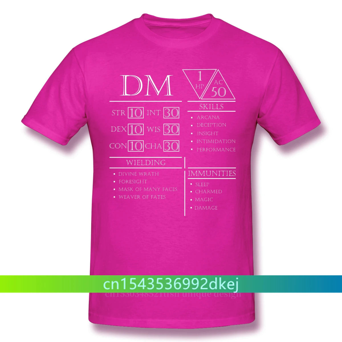 Fashion DM Stats - Character Sheet Clothes Design Dungeon Master Adventure Games Cotton Camiseta Men T-Shirt