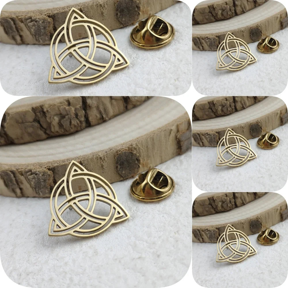 New round Celtic knot men's lapel pin, stainless steel gold-plated badge, black brooch for suit accessories, gift for father