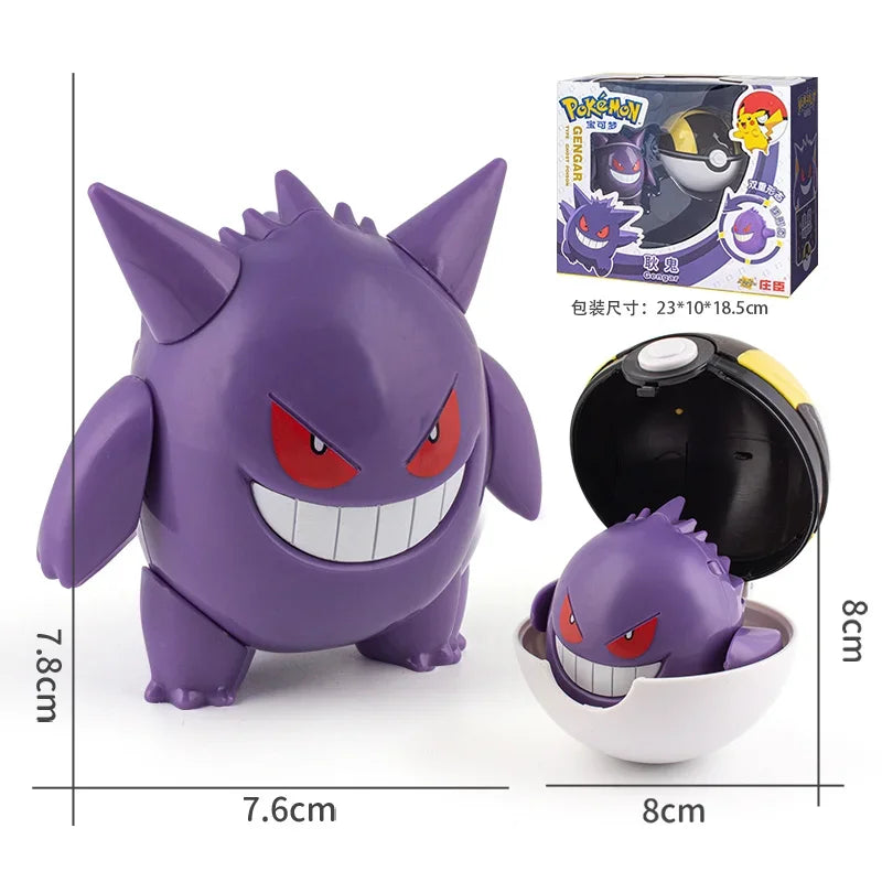Pokemon Pokeball Anime Figures Toys, Pikachu Gengar Dragonite Snorlax Lapras Pocket Pokeball Toys