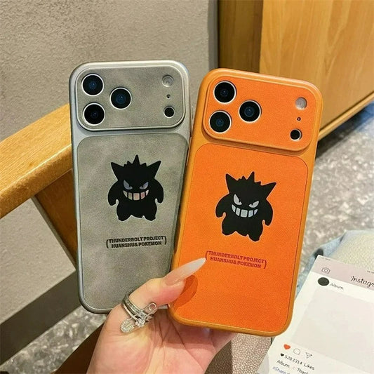 Anime Cartoon Ghost Gengar Laser Leather Texture Phone Case For iPhone