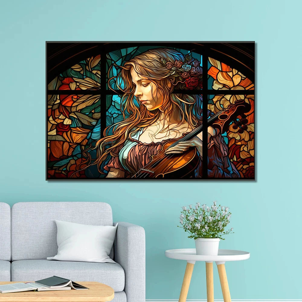 Stained Glass Spartan Warrior Women Posters Church Canvas Painting Prints Wall Art Pictures for Living Room Home Decoration