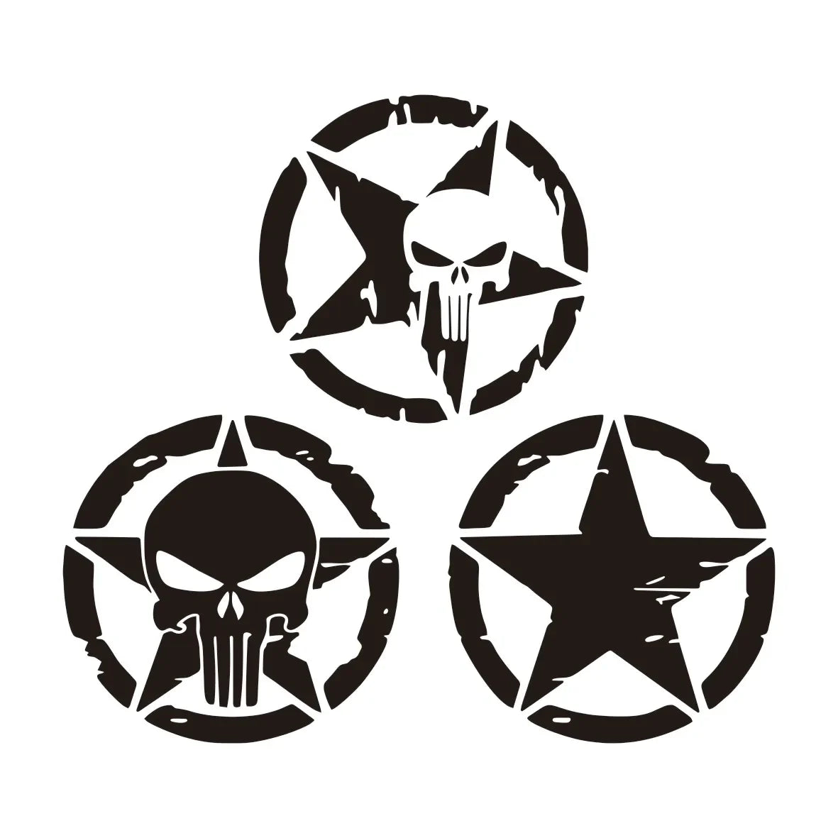 Army Star Vinyl Decal Sticker – Jeep Wrangler & All 4x4 Models | 3 Patterns, 4 Sizes, 4 Styles