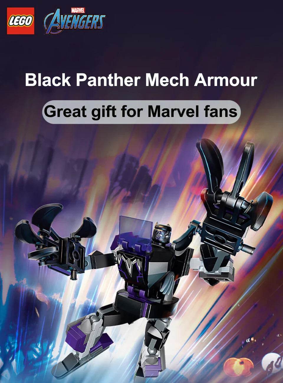 LEGO 76204 Marvel Black Panther Mech Armor Building Kit; Collectible Mech and Minifigure for Super-Hero Kids Aged 7+ (124 Pcs) - 76204