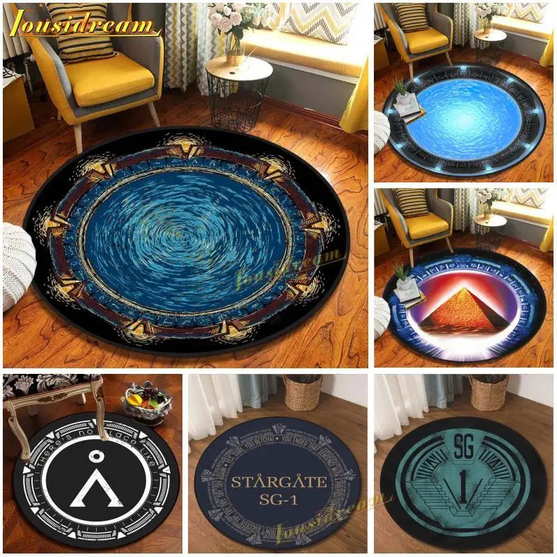 Alfombra Stargate, alfombra antideslizante de película, alfombra para área redonda, tapete de ciencia ficción, tapete de juego para sala de juegos, dormitorio, habitación de niños
