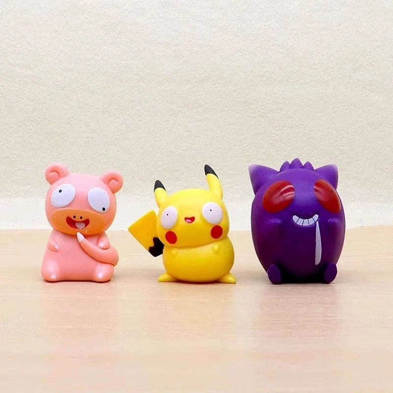 8 PCS Silly Pokemon Mini Figurine Set, Pikachu Bulbasaur Charmander Squirtle Cute PVC Action Figures