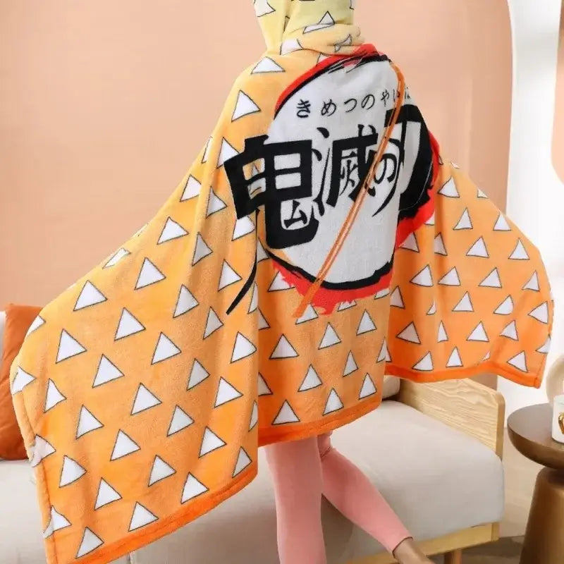 Demon Slayer Blanket: Tanjiro Anime Bathrobe & Cosplay Shawl