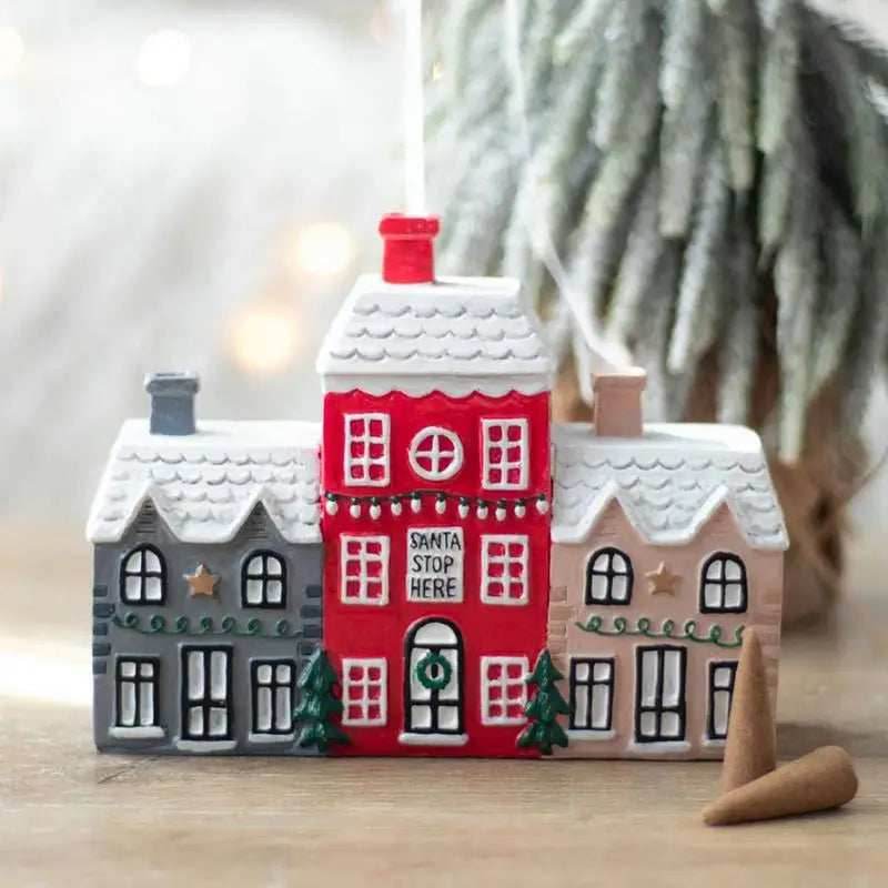 Christmas House Incense Burner - Resin Village Log Cabin Chimney Holder for Festive Home Decoration - spain