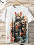 Samurai Cat Graphic T-Shirt – Japanese Style 3D Print Men's Tee