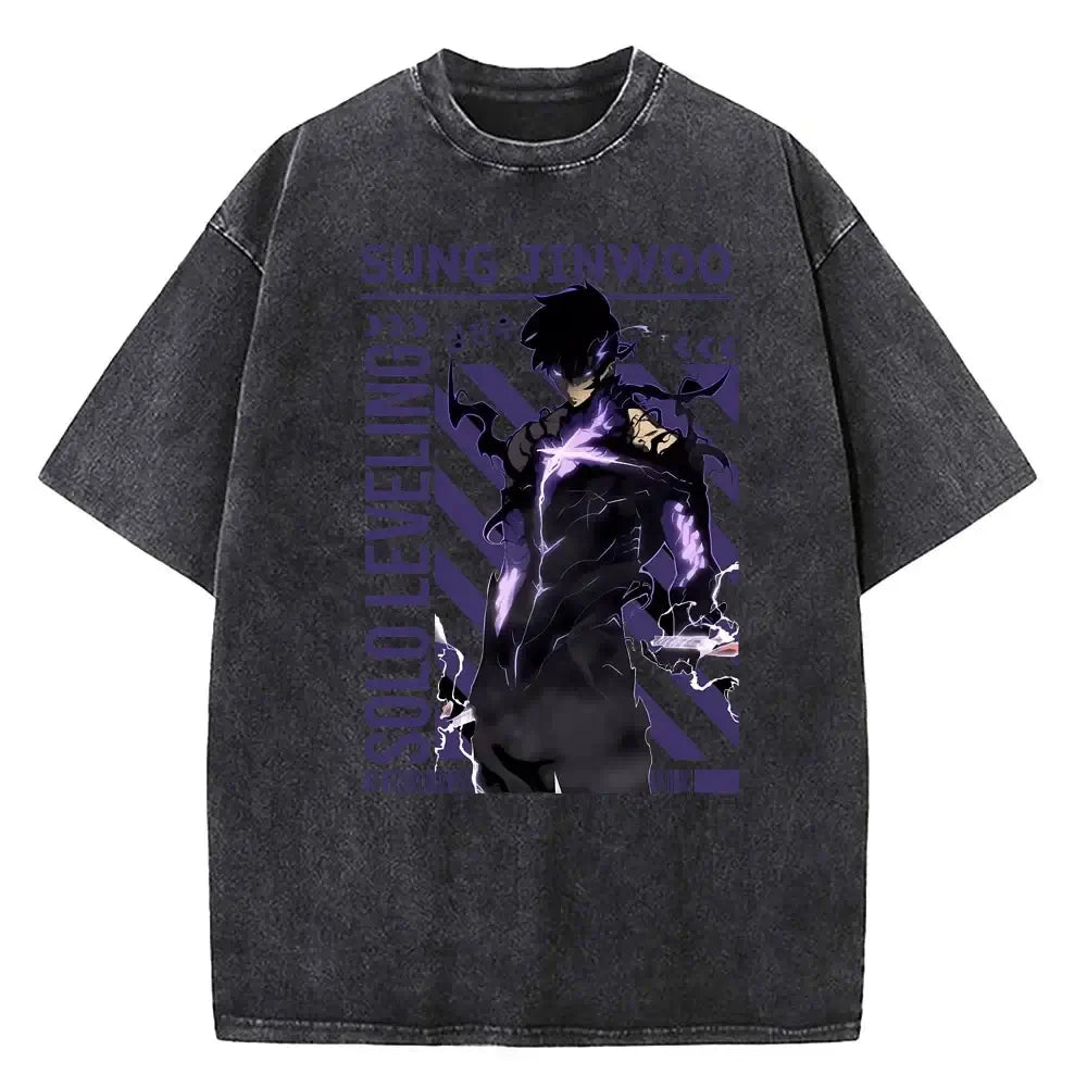Solo Leveling Vintage T-shirt: Washed Cotton Streetwear