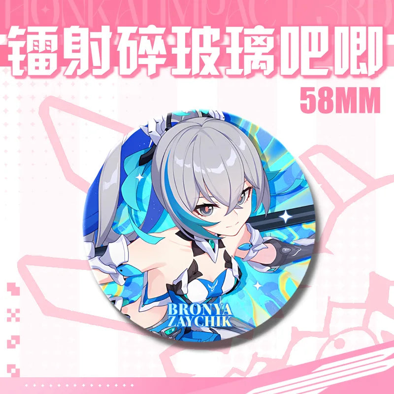 Kawaii Honkai Impact 3 Valkyrie Girls 58mm Laser Pin Badge Cosplay Accessories for Clothes Backpack Decor Brooch Gifts Keychain