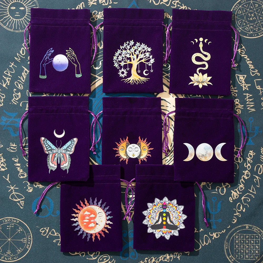 Bolsa de almacenamiento de terciopelo para Tarot, Luna, sol, tarjetas de juego de mesa, paquete con cordón bordado, suministros de brujería para bolsa de Tarot de Altar, 1 Uds.