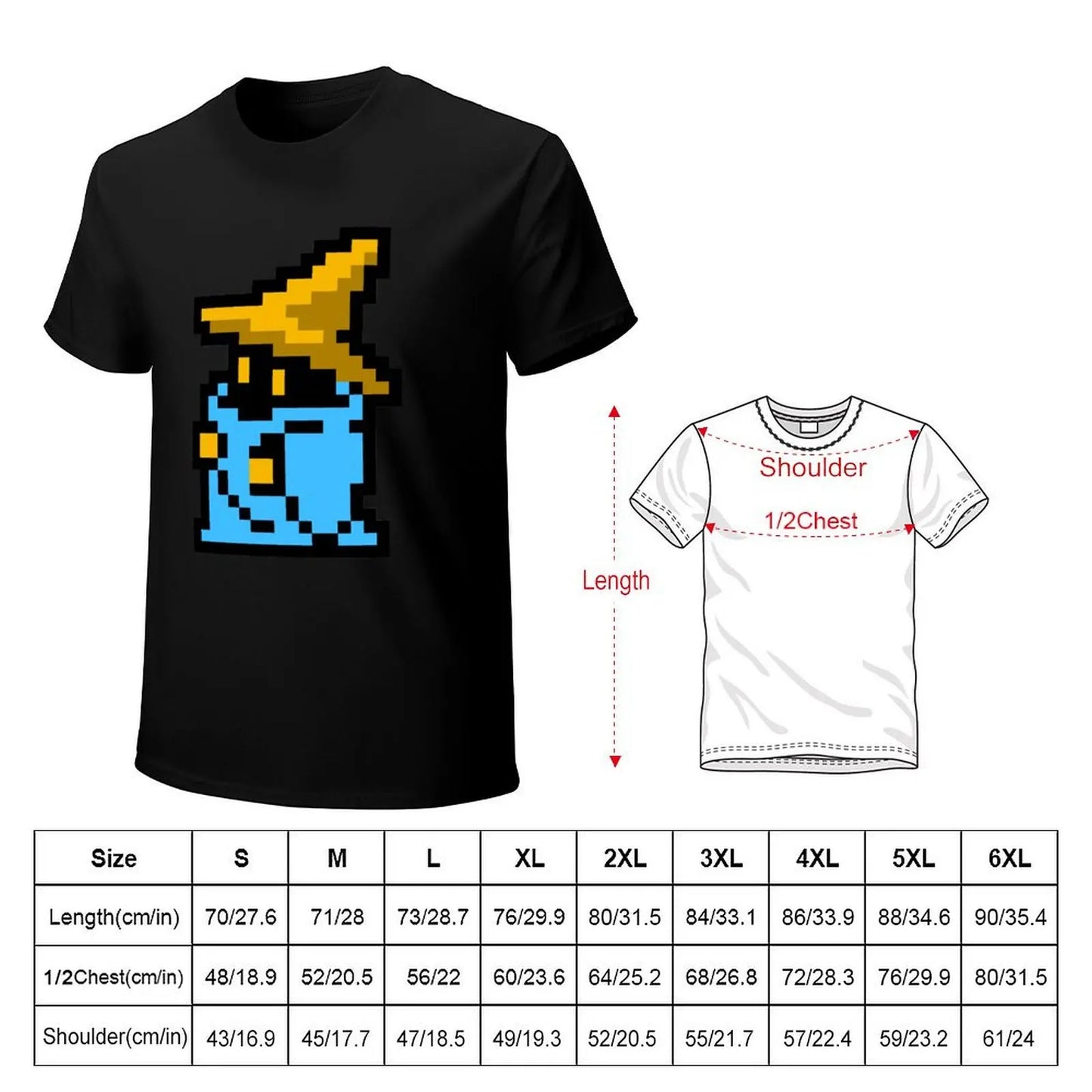 Black Mage sprite T-Shirt cute tops anime clothes boys animal print customs clothes for men