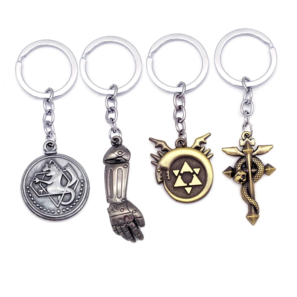 Anime Fullmetal Alchemist Keychain Edward Metal Arm Key Chain Keyring Men Keychains Accessories Key Ring Pendant llaveros