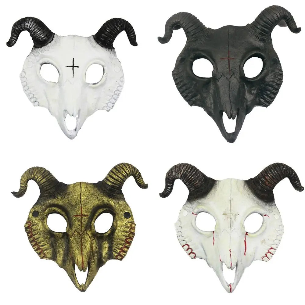 Halloween Goat Horn Mask Creative Full Face Antelope Bloody Skull Mask Eye Mask PU Carnival