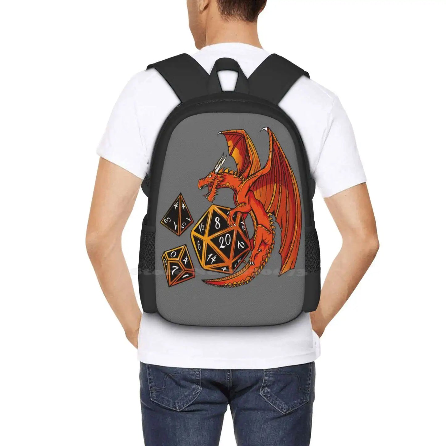 The Dice Dragon - D20, D4, D10 y Dragons Mochila escolar de gran capacidad Bolsas para portátiles Pathfinder D20 Rpg Dnd Black Geek Reaper