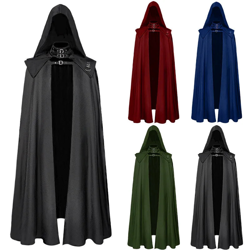 Vêtements médiévaux Cape Robe Steampunk Costume gothique capuche tenue hommes mort Vampire chevalier noir guerrier Cosplay pour adulte
