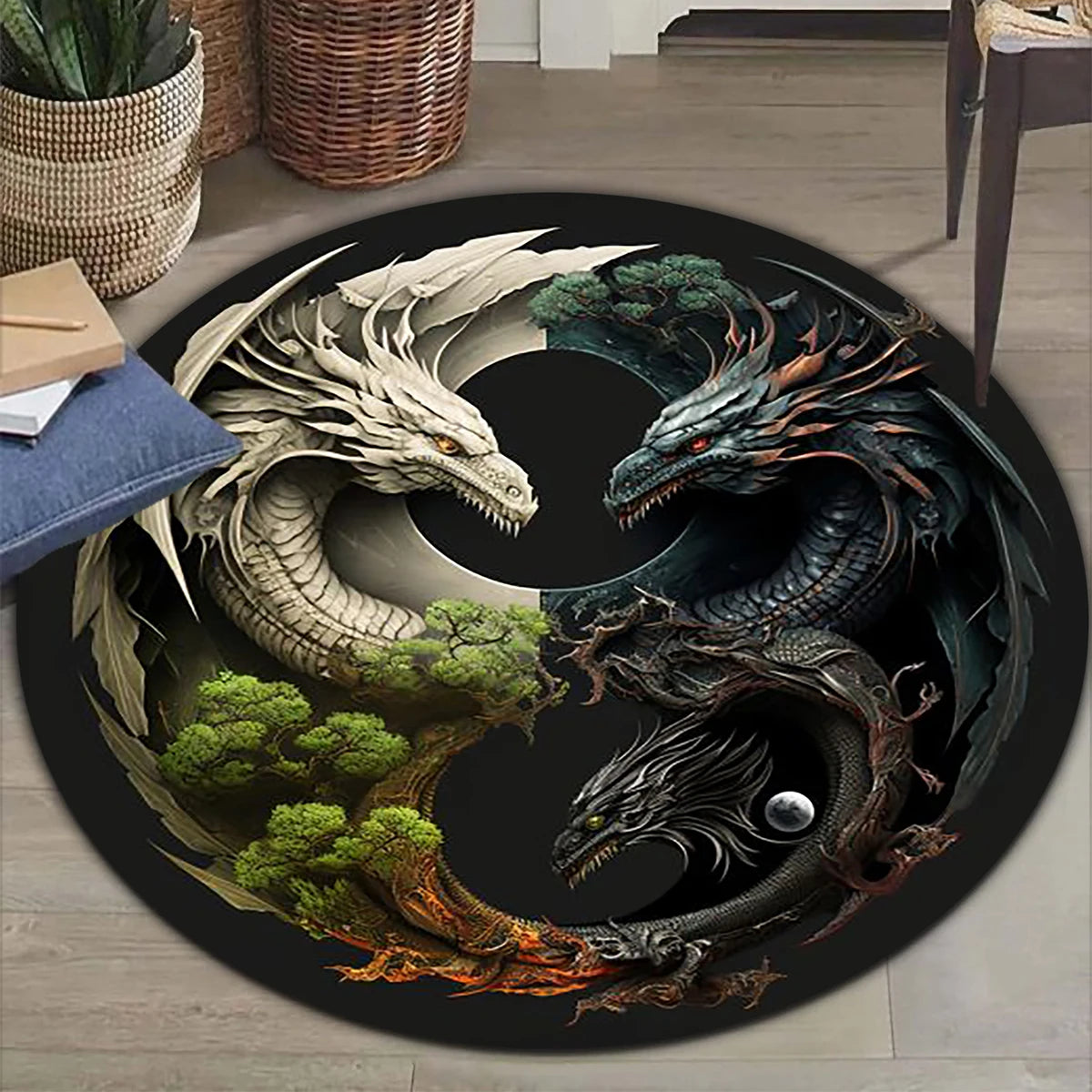 3D Animal Dragon Round Area Rug,Carpet for Living Room Bedroom Sofa Playroom Decor,Non-slip Floor Mat