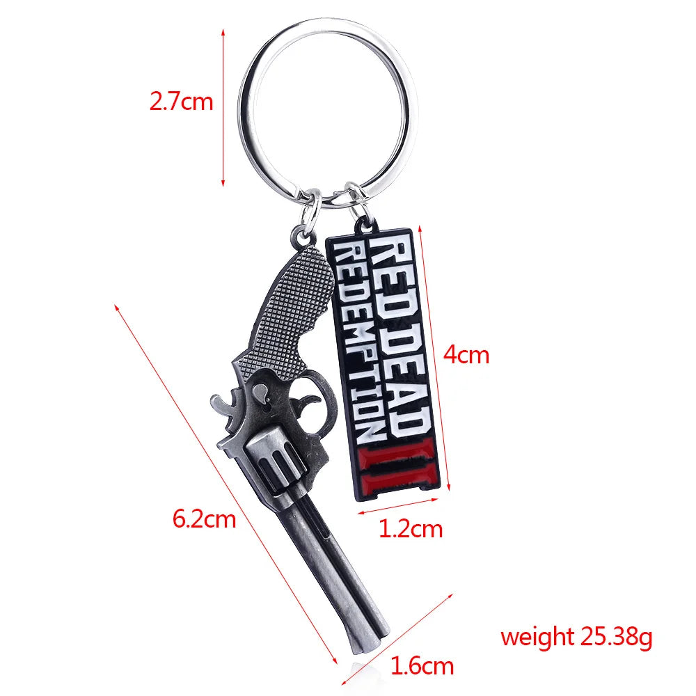 Game Red Dead Redemption Keychain RDR2 Gun Letter Logo Pendant Key Chain for Women Men Keyring Jewelry Gift