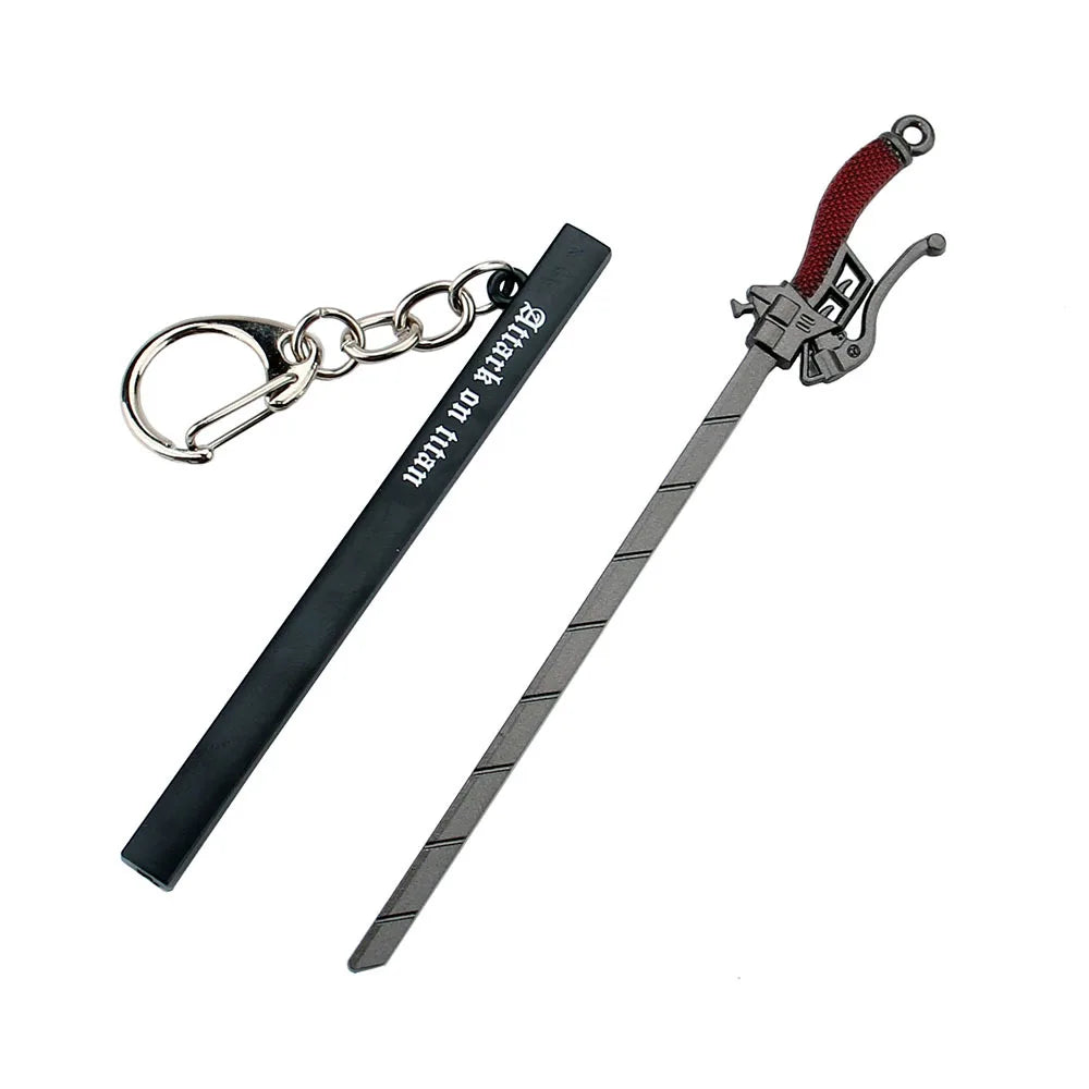 12cm Attack on Titan Levi Ackerman Weapon Model Keychain for Men Boy Stereomotor-Knife with scabbard Metal Key Ring Fans Jewelry