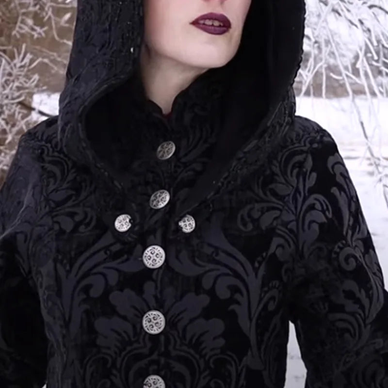 Automne hiver femmes robe à capuche gothique sorcière robes médiévale Renaissance Halloween Cosplay sorcière manches évasées robe gothique