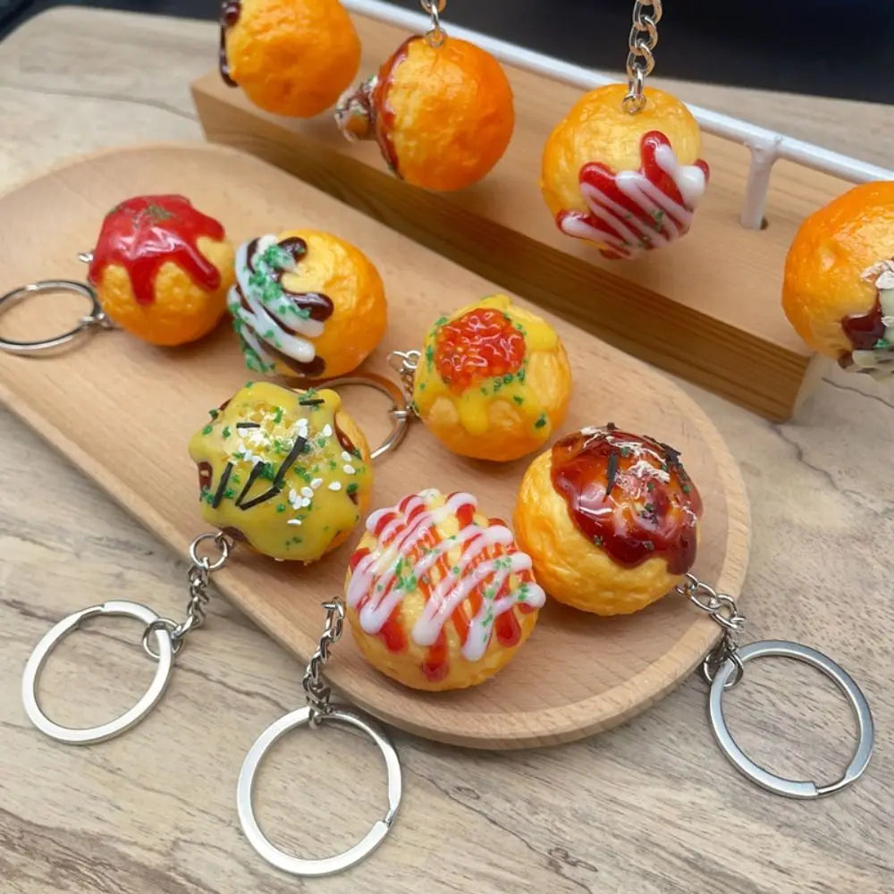 Bag Pendant Simulation Food Key Chain Funny Car Keychains Jewelry Accessories Takoyaki Pendant Charms PVC Keychain Couple