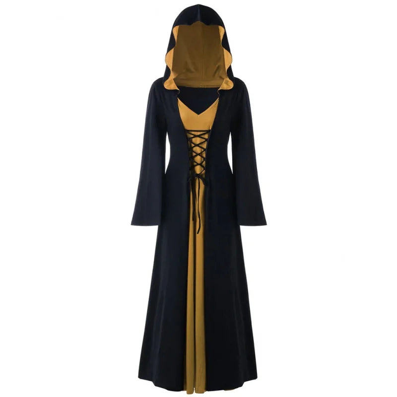 Robe médiévale d'halloween pour femmes, Vintage, cape à capuche, Costume de Cosplay rétro effrayant Vampire sorcière carnaval Disfraz Mujer