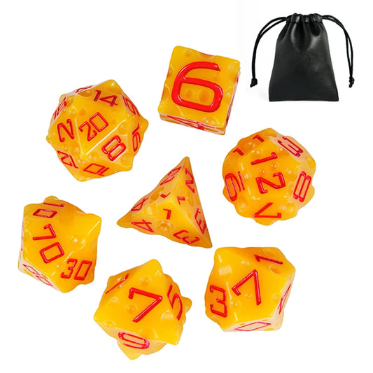 CRITALLIC DND Cheese Dice 7PCS Polyhedral Dice Set Great for Dungeons and Dragons Pathfinder Tabletop Role Playing Games