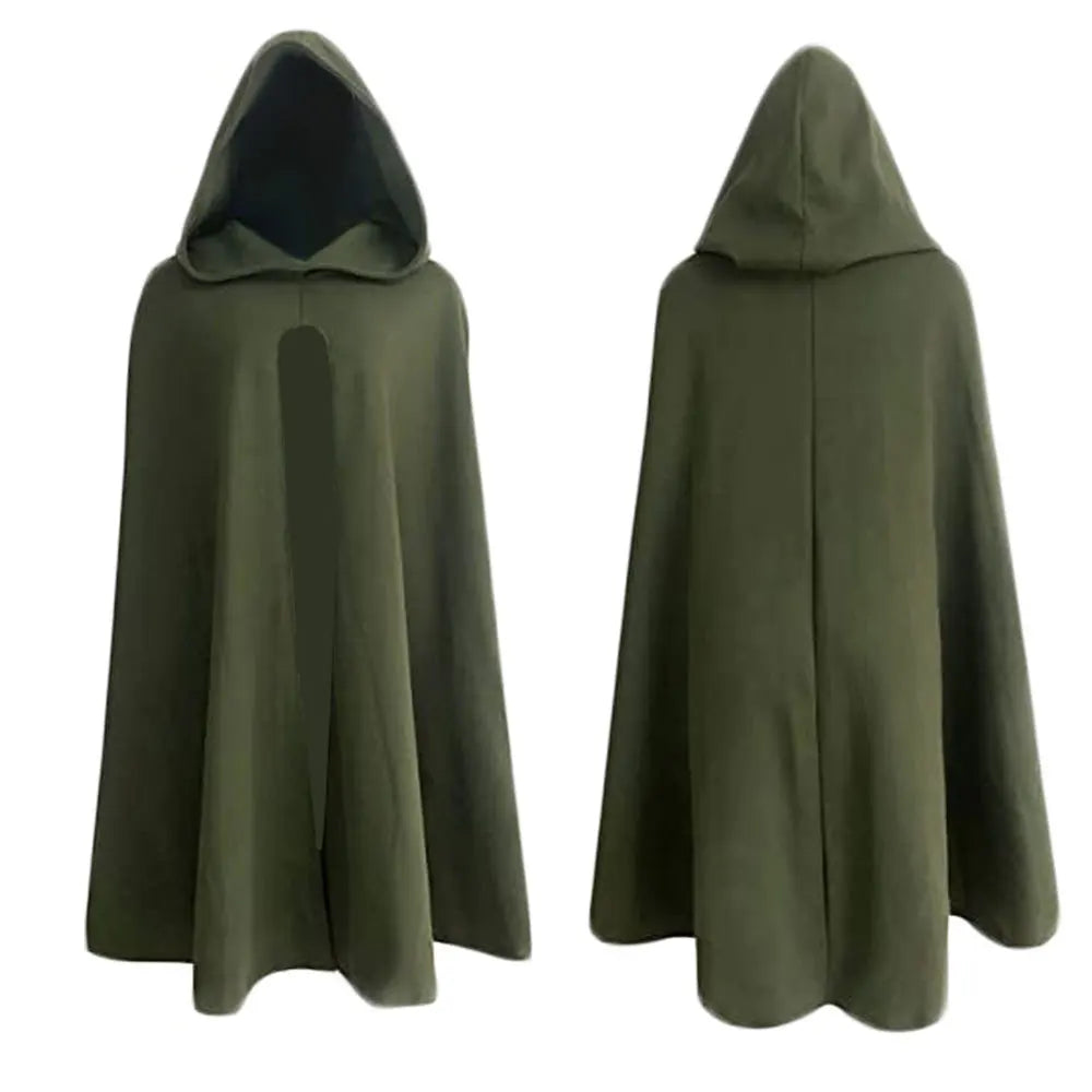 2023 Medieval Fashion Gothic Hooded Cloak For Men Women Black Green Sleeveless High Fork Coat Halloween Cosplay Costume Cape