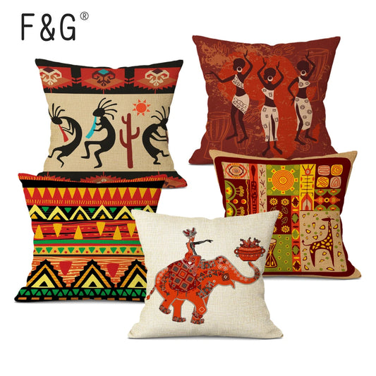 Fundas de cojín con estampado geométrico de estilo africano, funda de almohada de lino étnico con elefante, decoración personalizada para el hogar, sofá, asiento de coche