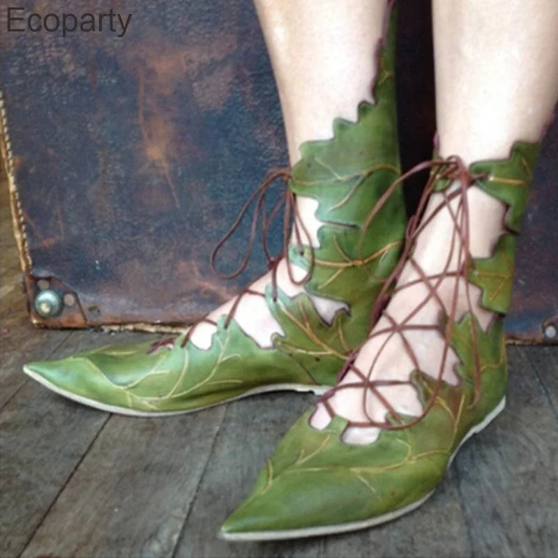Nuevos zapatos medievales góticos Retro elfo bruja hojas con cordones para mujeres y hombres disfraz de Halloween carnaval fiesta botas de caballero