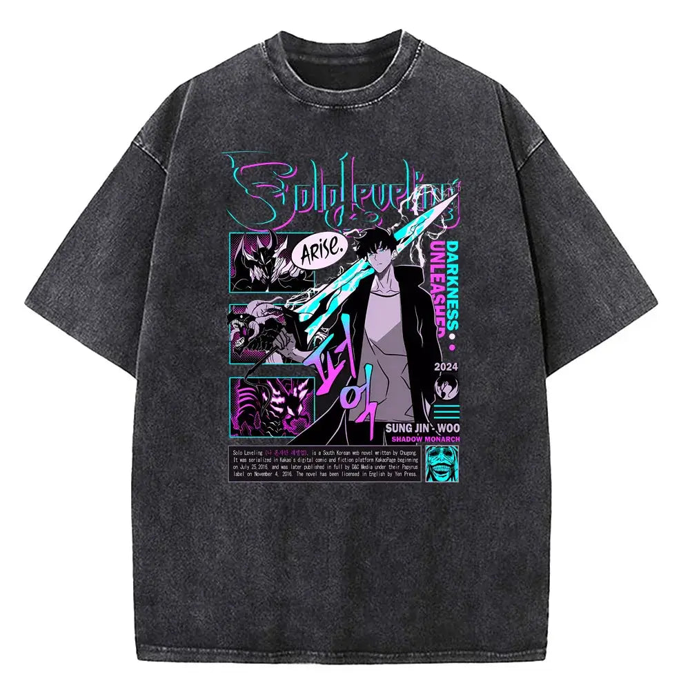 Solo Leveling Vintage T-shirt: Washed Cotton Streetwear