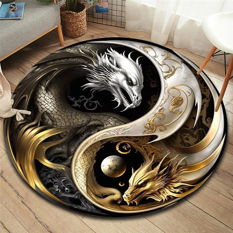 3D Animal Dragon Round Area Rug,Carpet for Living Room Bedroom Sofa Playroom Decor,Non-slip Floor Mat