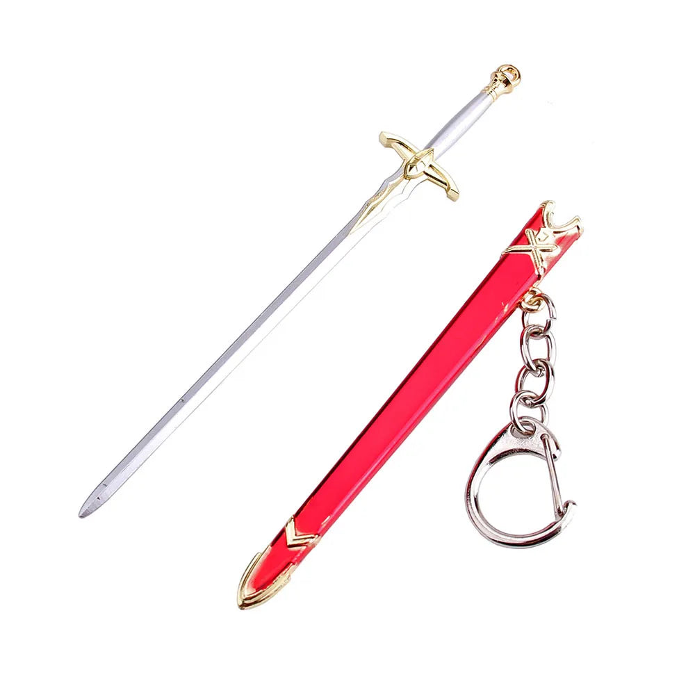 12cm Fate Stay Night Excalibur Model Pendant Keychain for Men Boys Caliburn Metal Enamel Key Ring Anime Fans Collectible Jewelry