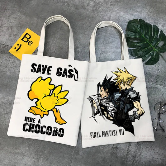 Final Fantasy Game Shopper Bags Shopping Tote Bag Cloud Strife Buster Cactus Bolso de hombro Lona Bolso universitario grande