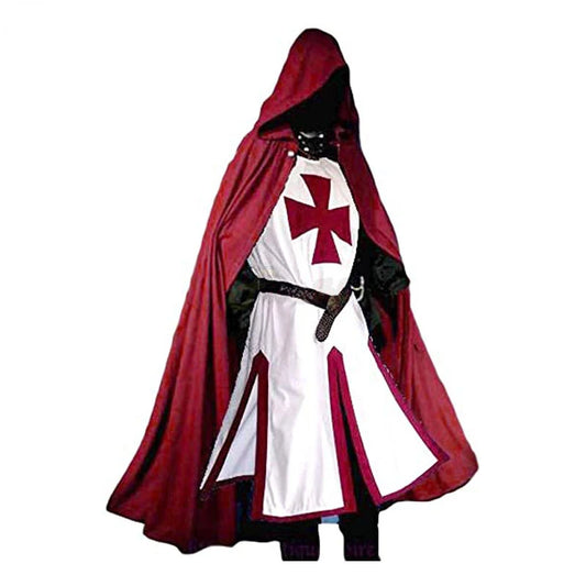 S-4XL Mens Medieval Crusader Knights Templar Tunic Cosplay Costumes Renaissance Halloween Surcoat Warrior Black Plague Cloak Top