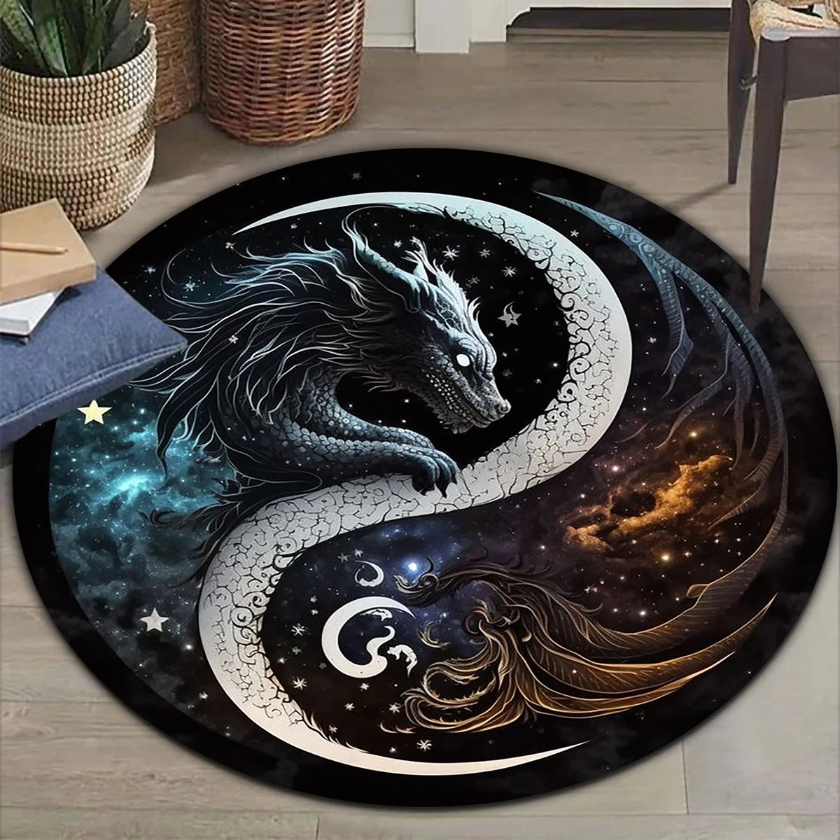 3D Animal Dragon Round Area Rug,Carpet for Living Room Bedroom Sofa Playroom Decor,Non-slip Floor Mat