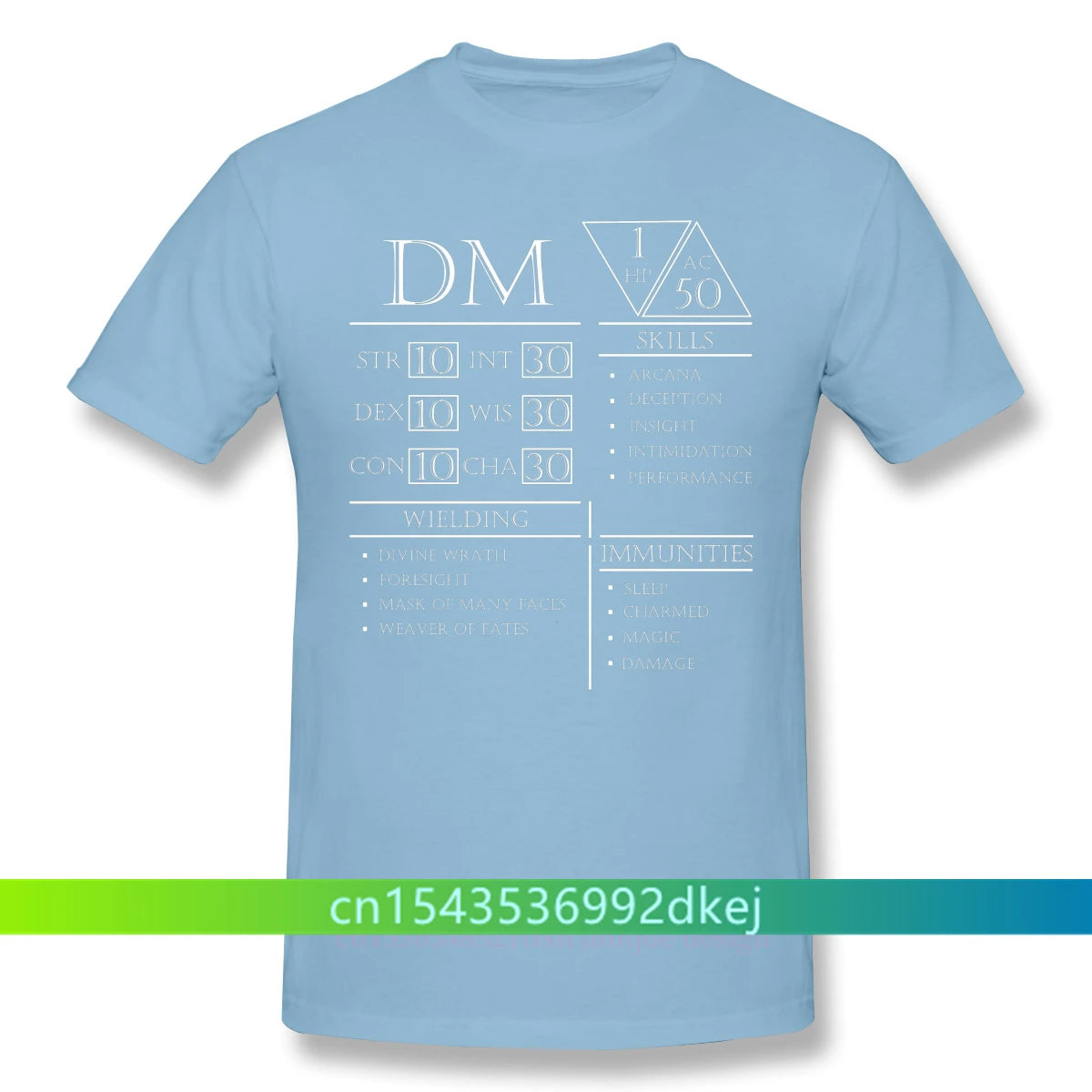 Fashion DM Stats - Character Sheet Clothes Design Dungeon Master Adventure Games Cotton Camiseta Men T-Shirt