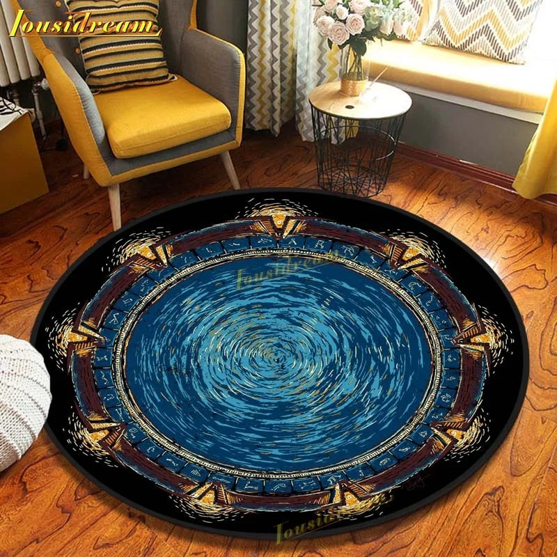 Alfombra Stargate, alfombra antideslizante de película, alfombra para área redonda, tapete de ciencia ficción, tapete de juego para sala de juegos, dormitorio, habitación de niños