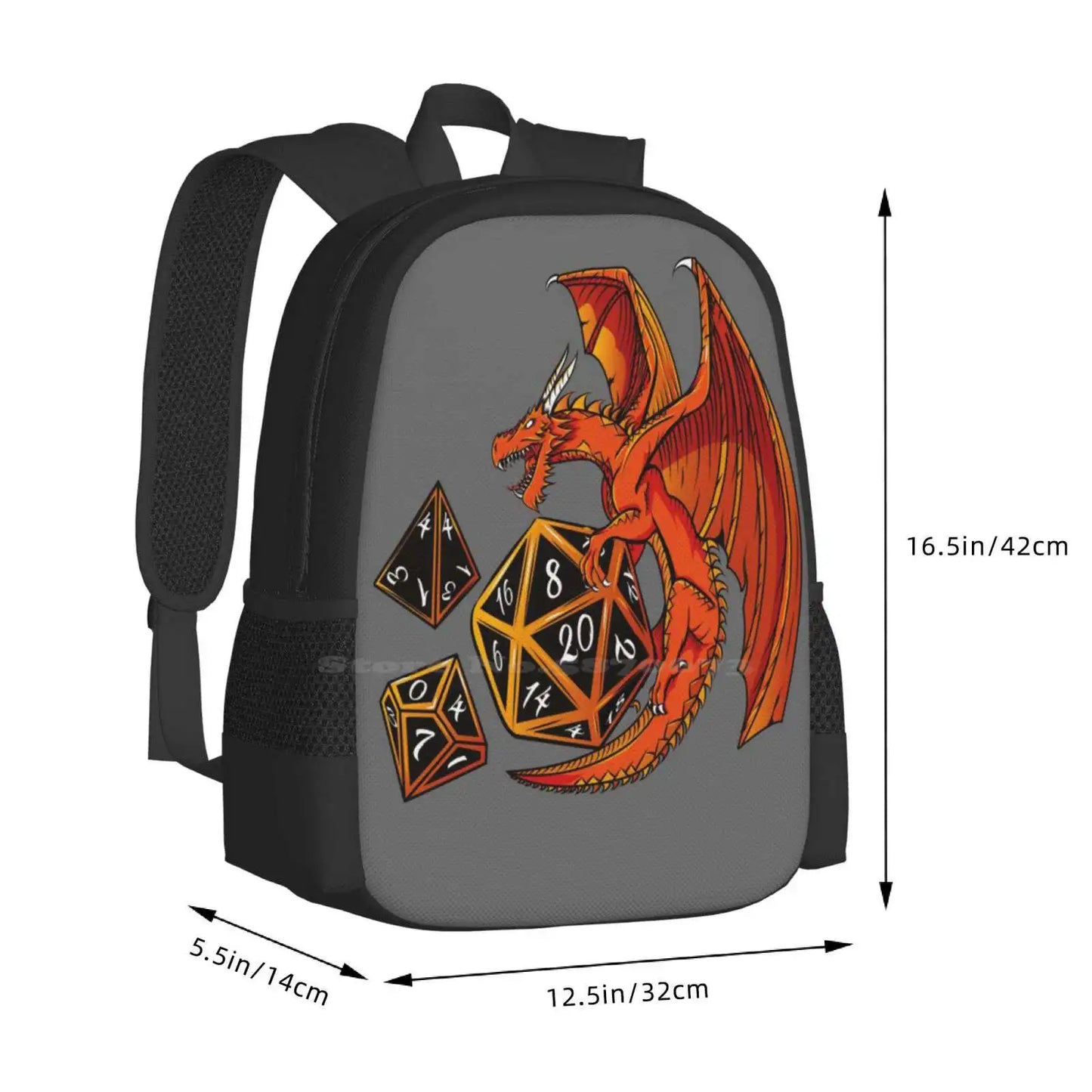 The Dice Dragon - D20 , D4 , D10 , &amp; Dragons sac à dos scolaire grande capacité sacs pour ordinateur portable Pathfinder D20 Rpg Dnd Black Geek Reaper