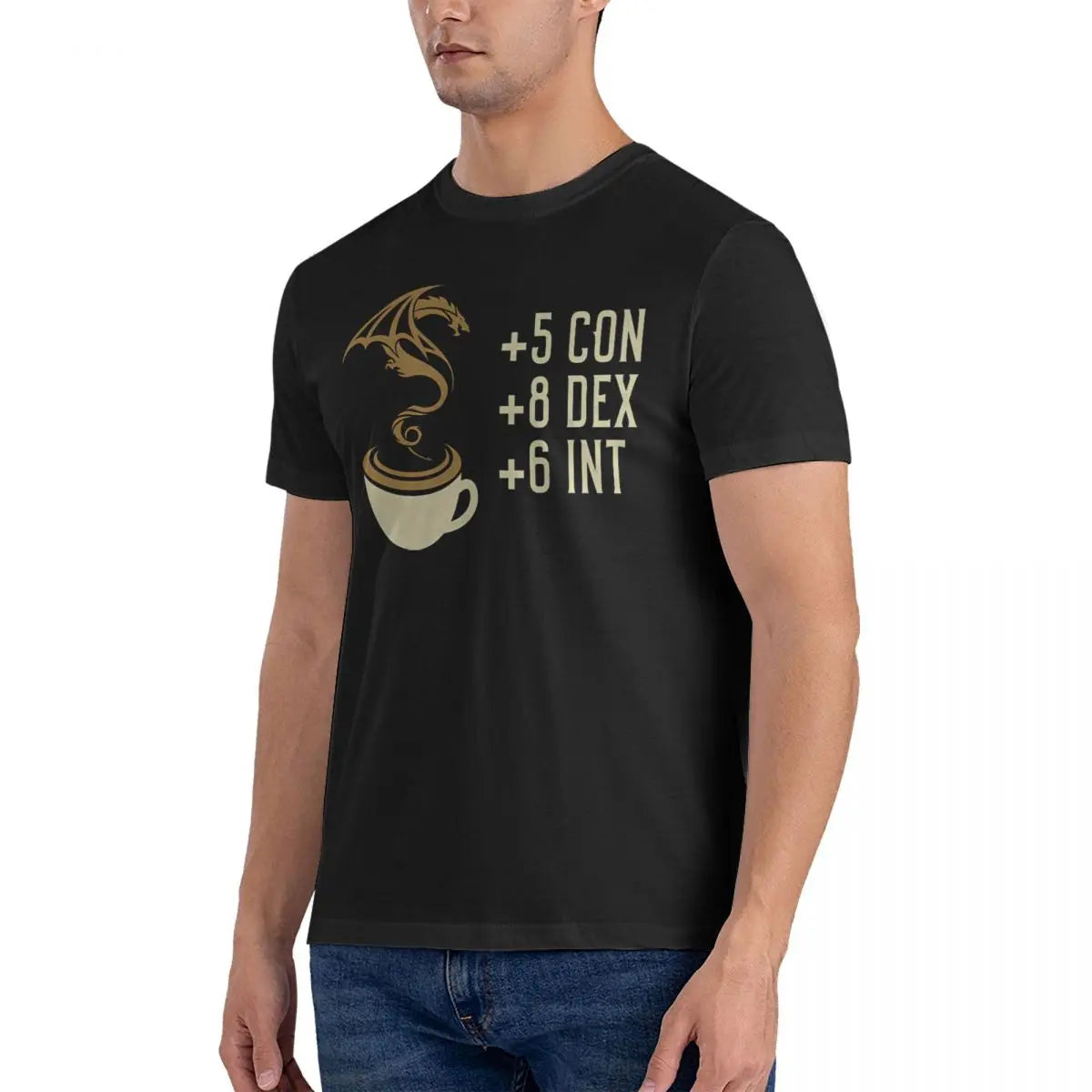 T-Shirt rond 100% coton pour homme, 100% coton, statistiques de café pour le jeu de rôle et le Larping, RPG de table, d-donjons et Dragons, mode mdn