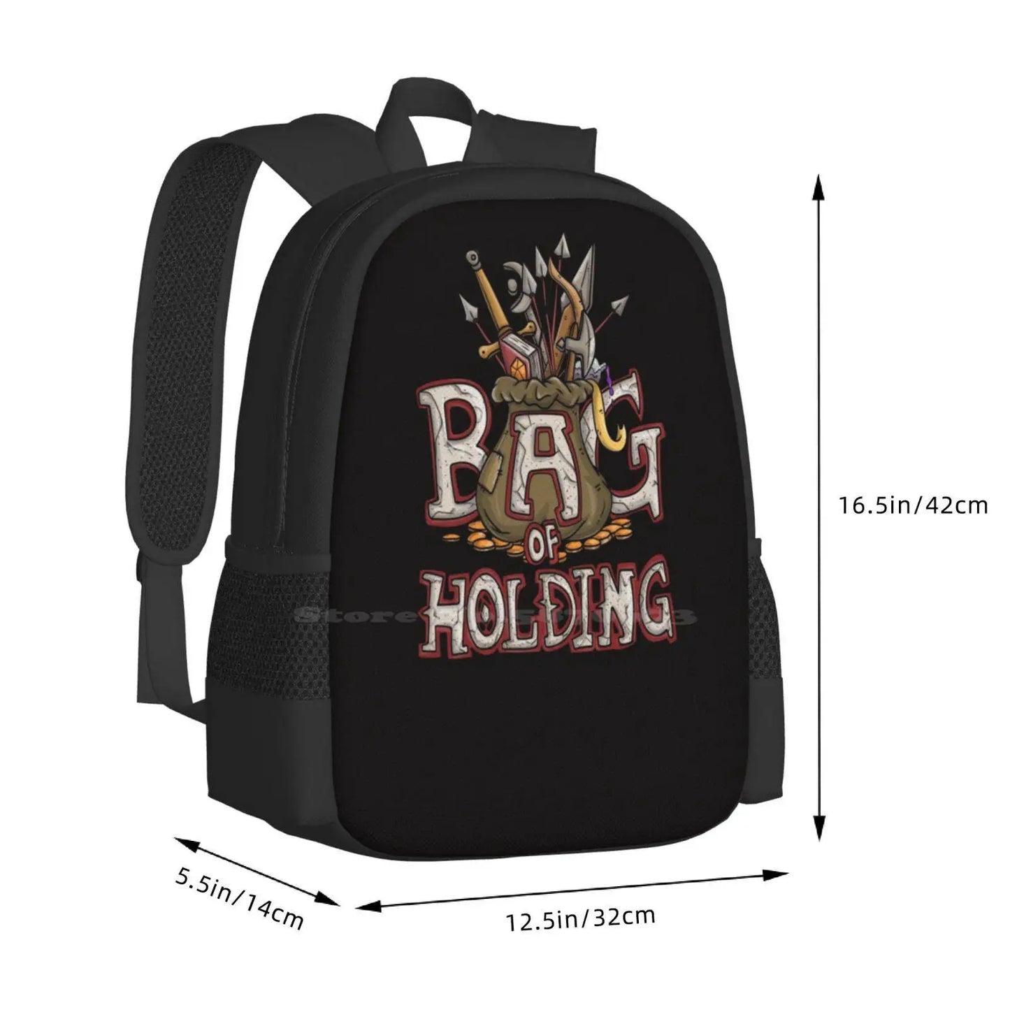 Dnd , Bag Of Holding Backpack For Student School Laptop Travel Bag Dnd Dragons Master Dm20 Dice Characters Players Gamers Cat