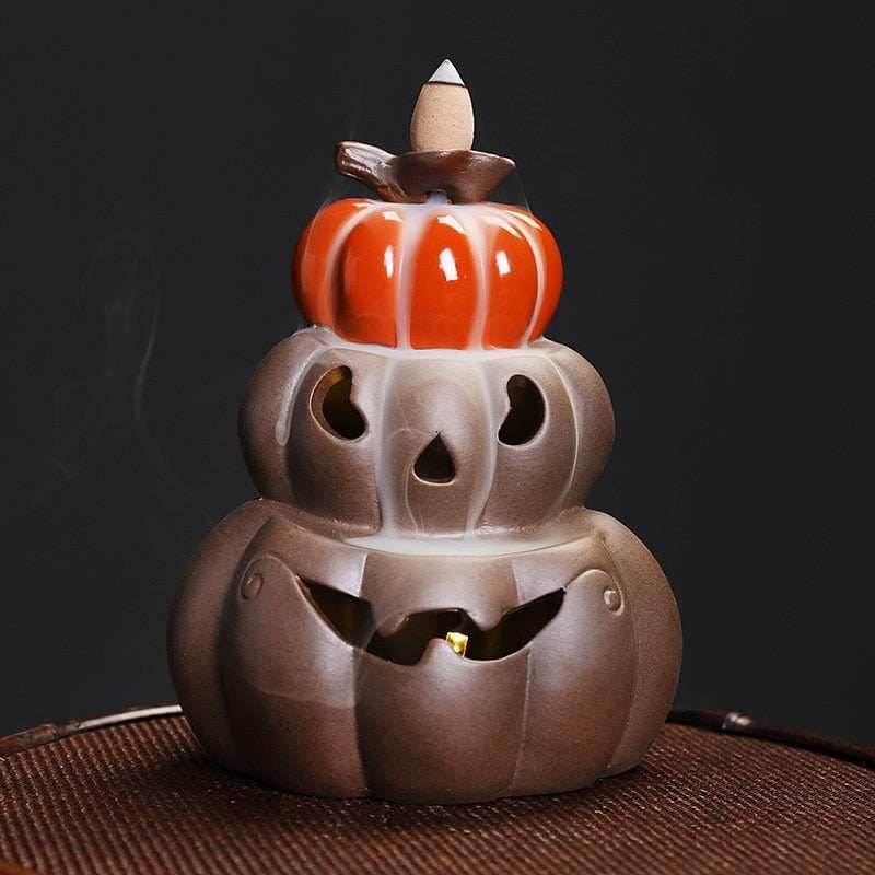 LED Lamp Pumpkin Halloween Waterfall Backflow Incense Burner - Brown