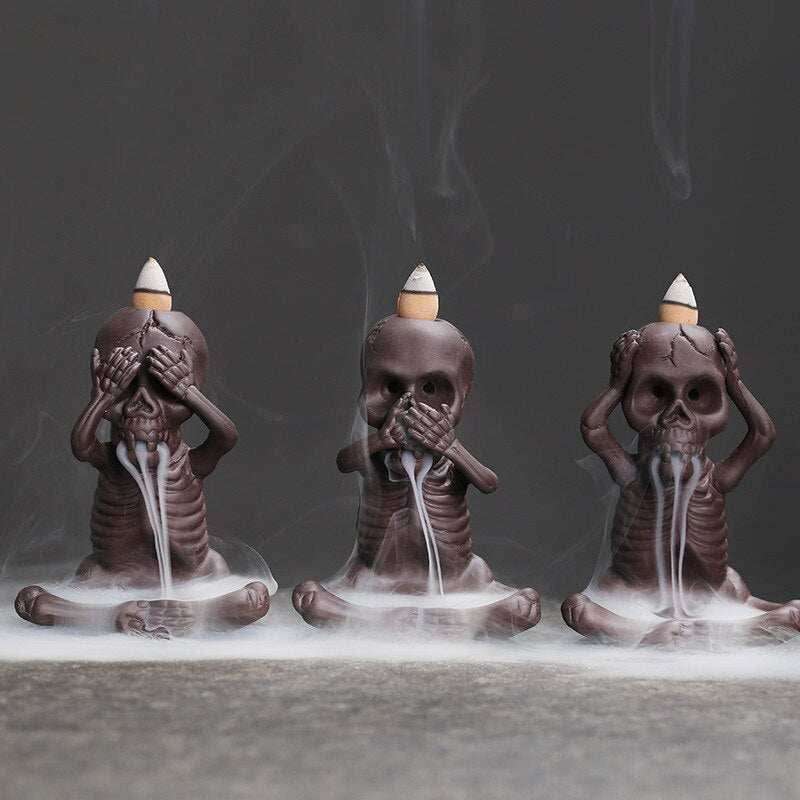 Halloween Skeleton Ceramic Backflow Incense Burner Holder - Eyes Covered