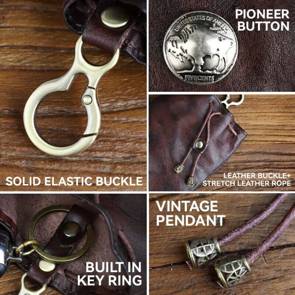 Monedero de cuero superior bolsa Simple Retro Color sólido bolso de llave de coche carteras con cordón hombres